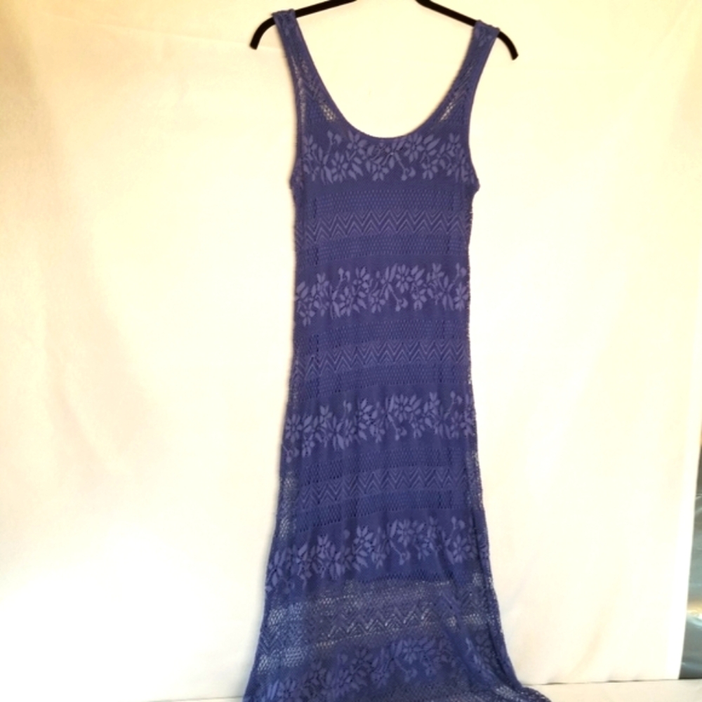 Aqua Womans Maxi Dress Size M Crocheted Lace Lining Sleeveless Blue